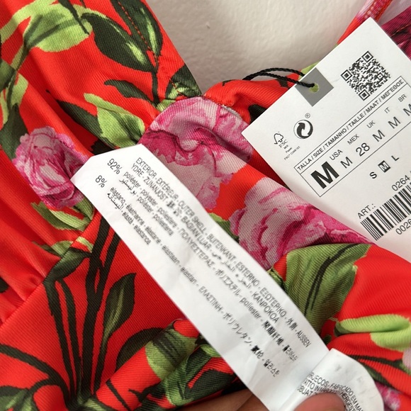 Zara Printed Draped Red Floral Sleeveless Bodysuit - Picture 11 of 11